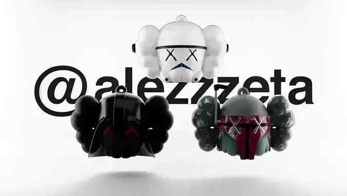 Kaws Keychain Mandalorian x Stormtrooper x Darth Vader Textured Low-poly 3D model