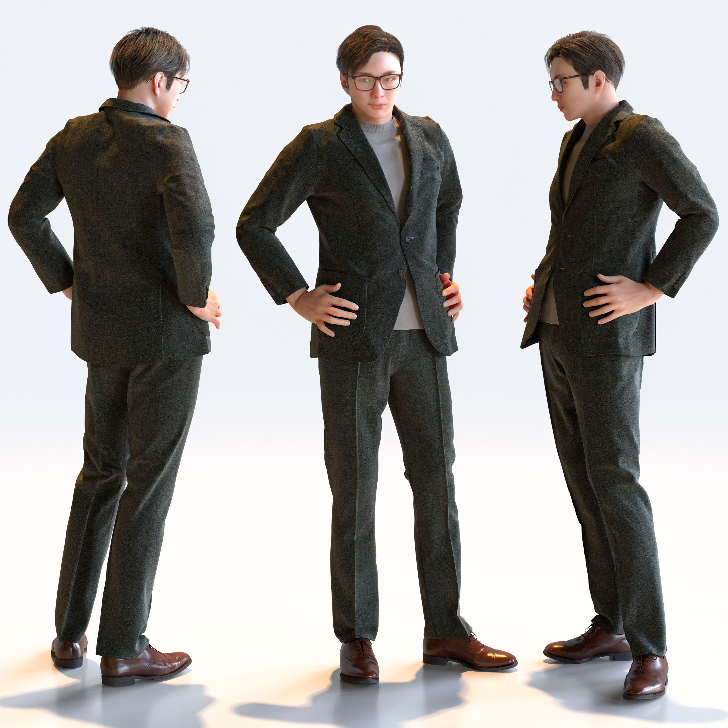 Posed Asian Smart Casual Man - 5 Pack 5 - S1-M5E 3D model_2