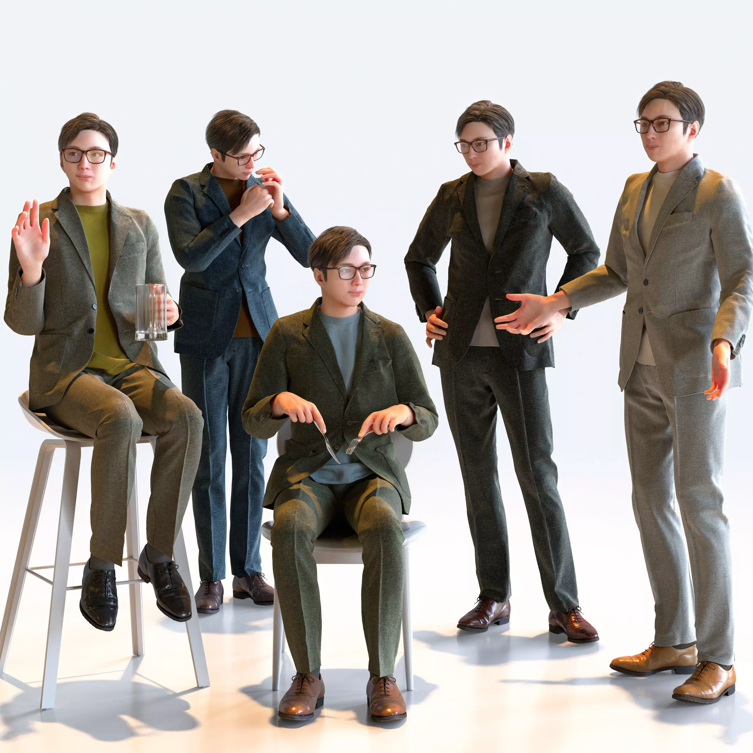 Posed Asian Smart Casual Man - 5 Pack 5 - S1-M5E 3D model_0