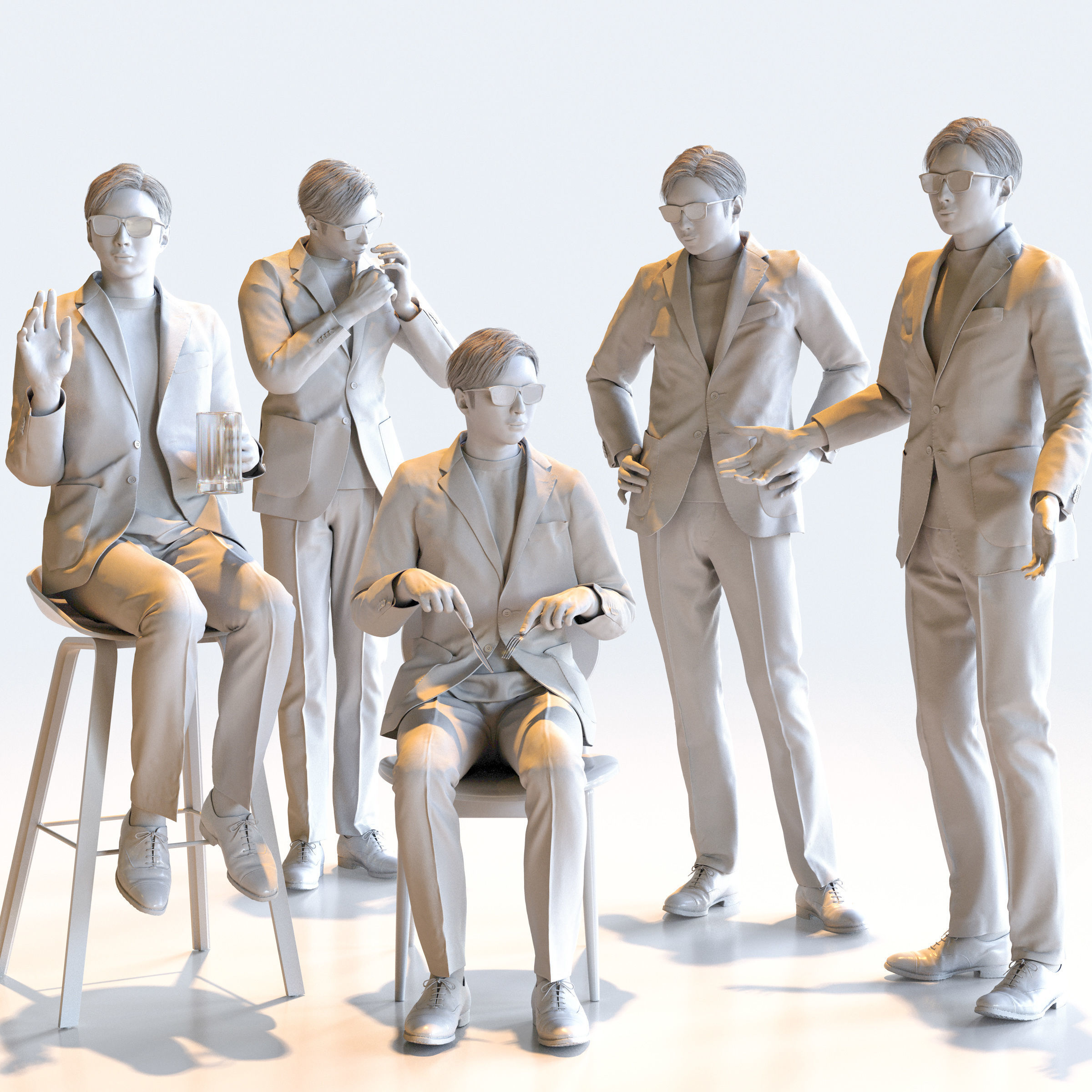 Posed Asian Smart Casual Man - 5 Pack 5 - S1-M5E 3D model_1