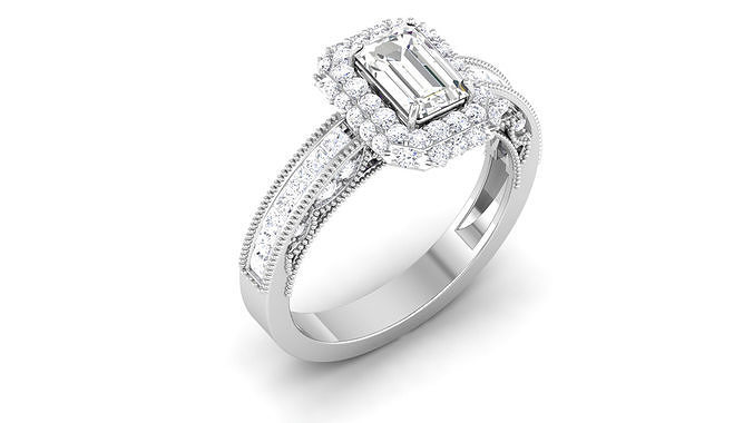  Engagement Wedding Ring Emerald Bridal Ring 3D print model