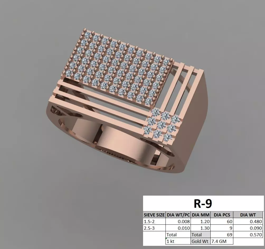 Ring - 9 american flag in rose gold with diamonds 3D print model