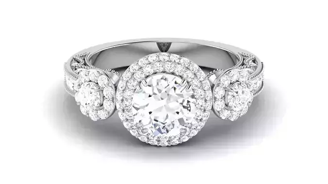 Solitaire Engagement Wedding Double Halo Bridal Ring 3D print model