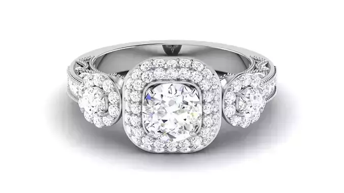 Solitaire Engagement Wedding Double Halo Bridal Ring 3D print model