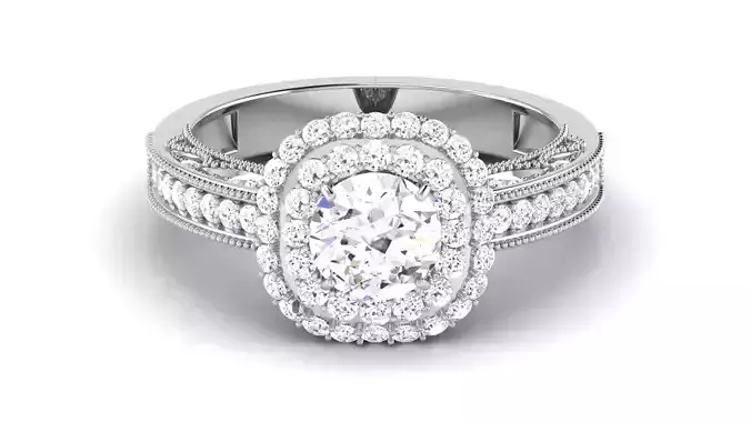 Solitaire Engagement Wedding Double Halo Bridal Ring 3D print model