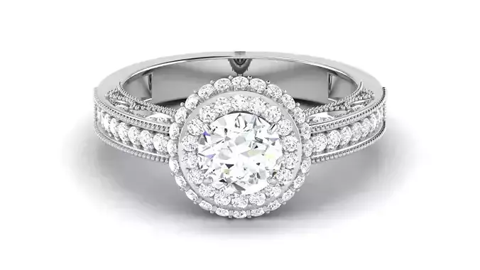 Solitaire Engagement Wedding  Double Halo Bridal Ring 3D print model