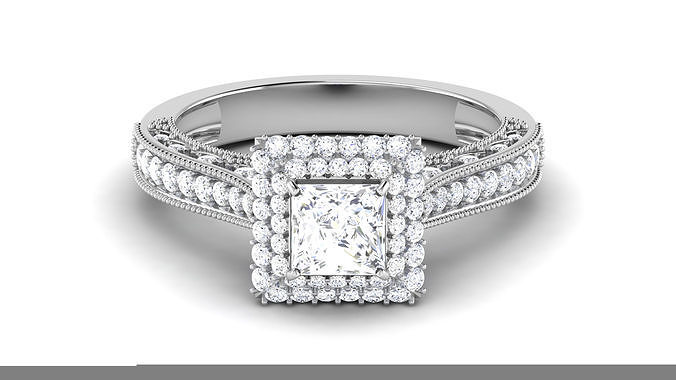  Engagement Wedding Princess Stone Bridal Double Halo Rings 3D print model