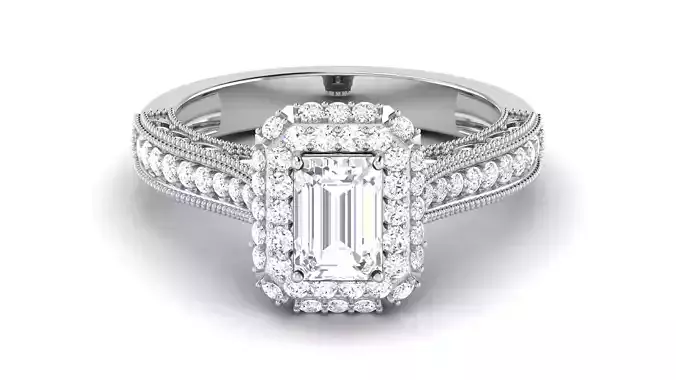 Solitaire Engagement Wedding Emerald Stone Double Halo Rings 3D print model