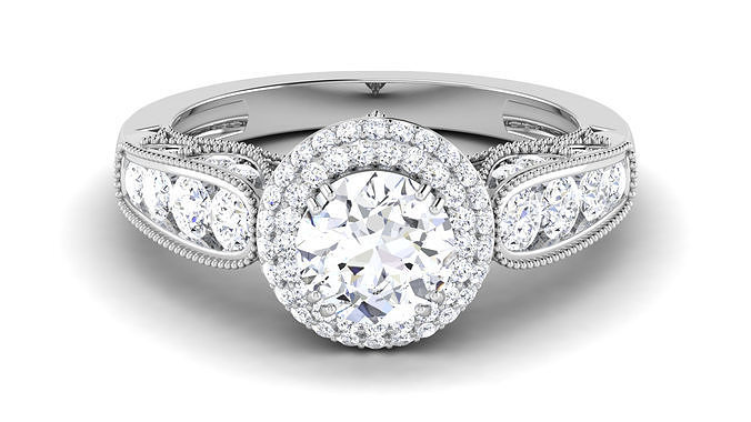 Solitaire Wedding Engagement Double Halo Ring Bridal Ring 3D print model