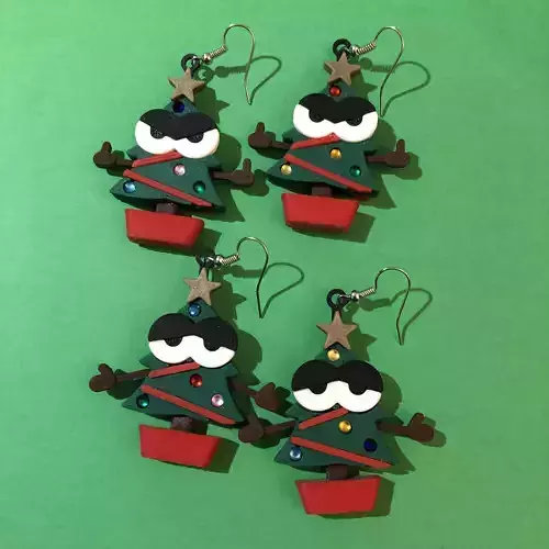 Naughty and Nice Christmas Tree Earrings Set 3D print model