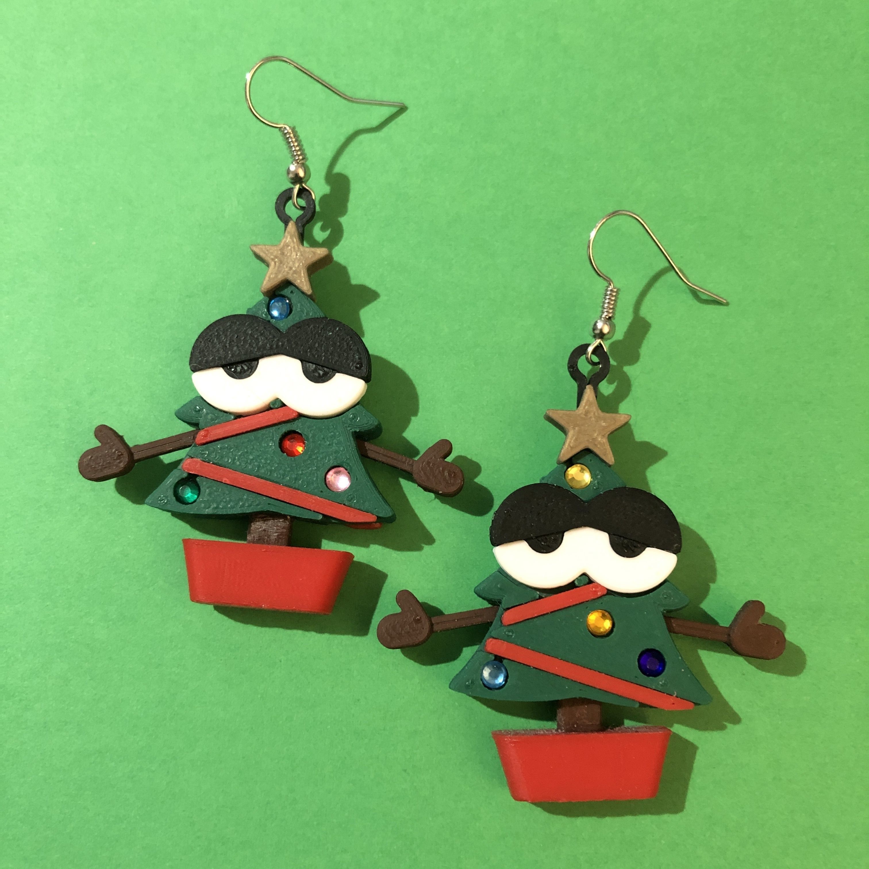 Naughty and Nice Christmas Tree Earrings Set 3D print model_1