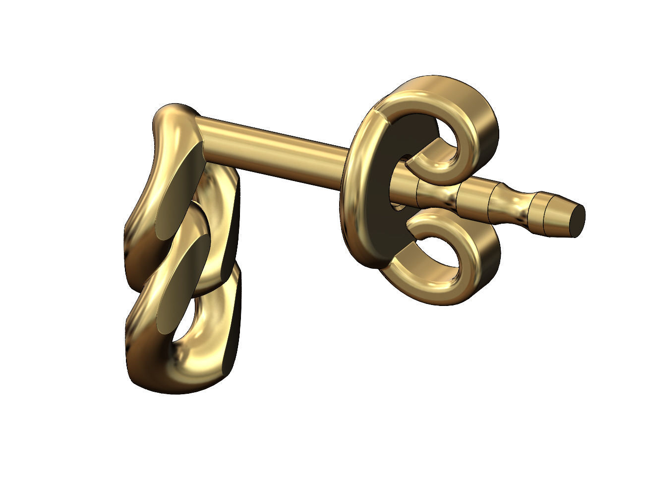 Double cuban chain link stud earring 3D print model_3