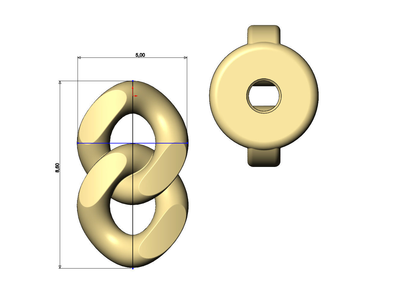 Double cuban chain link stud earring 3D print model_6