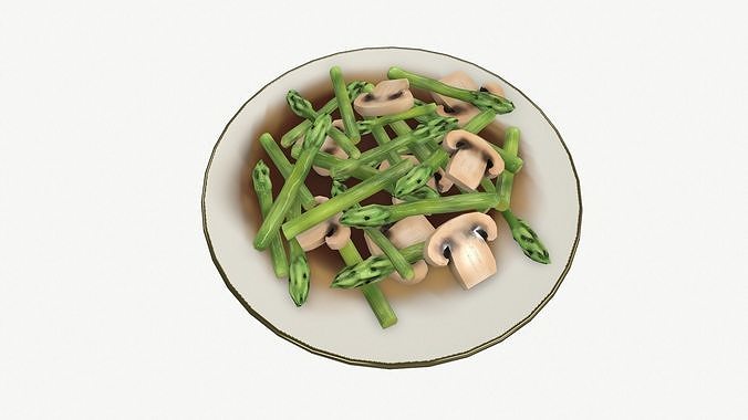 Asparagus Straw Mushroom Low-poly 3D model 2