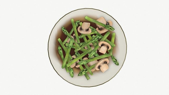 Asparagus Straw Mushroom Low-poly 3D model 3