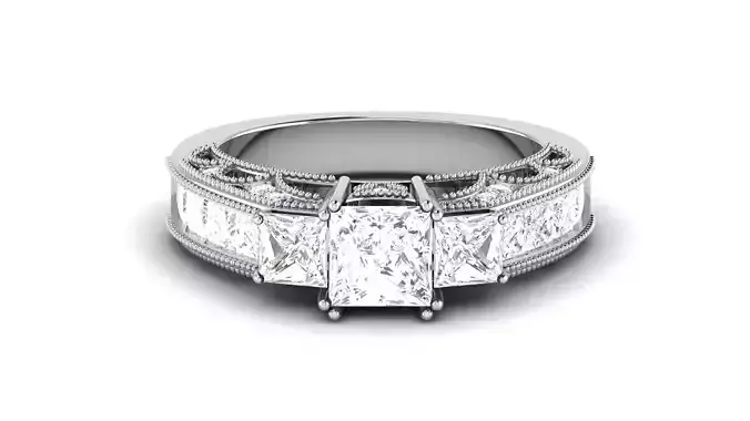 Solitaire Engagement Three Stone Princess Bridal Ring 3D print model