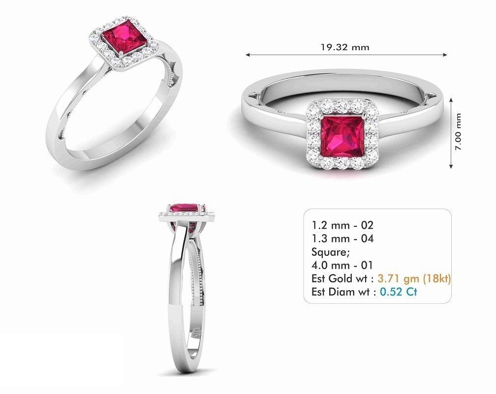 Solitaire Wedding Engagement Princess Stone Bridal Ring 3D print model_1