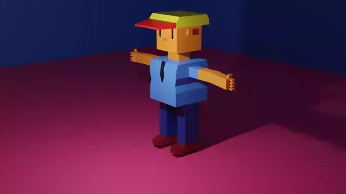Low poly Character man wearing hat