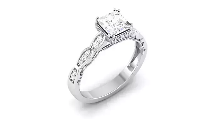 Solitaire Wedding Engagement Princess  Bridal Ring 3D print model