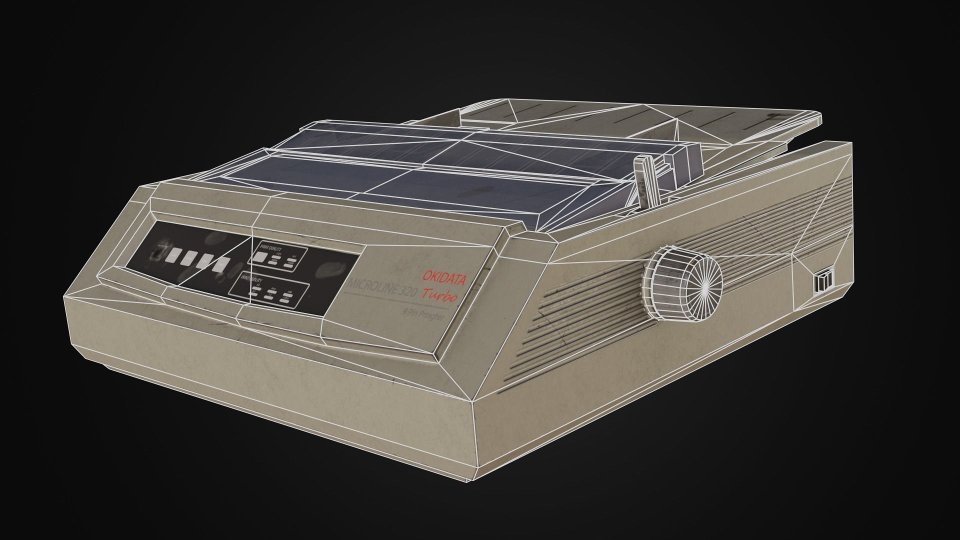 Old printer from 90s okidata Low-poly 3D model_5