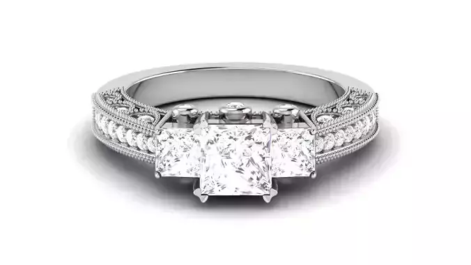 Three Stone Princess Wedding Engagement Ring