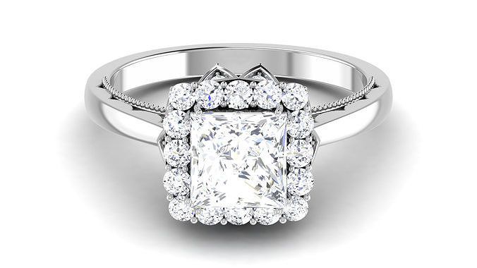 Solitaire Wedding Engagement Halo Princess  Bridal Rings 3D print model