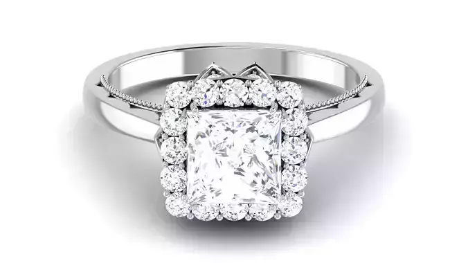 Solitaire Wedding Engagement Halo Princess  Bridal Rings 3D print model