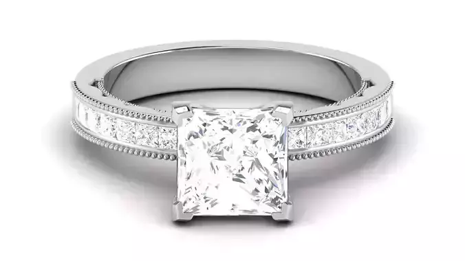 Solitaire Wedding Engagement Princess  Bridal Ring 3D print model