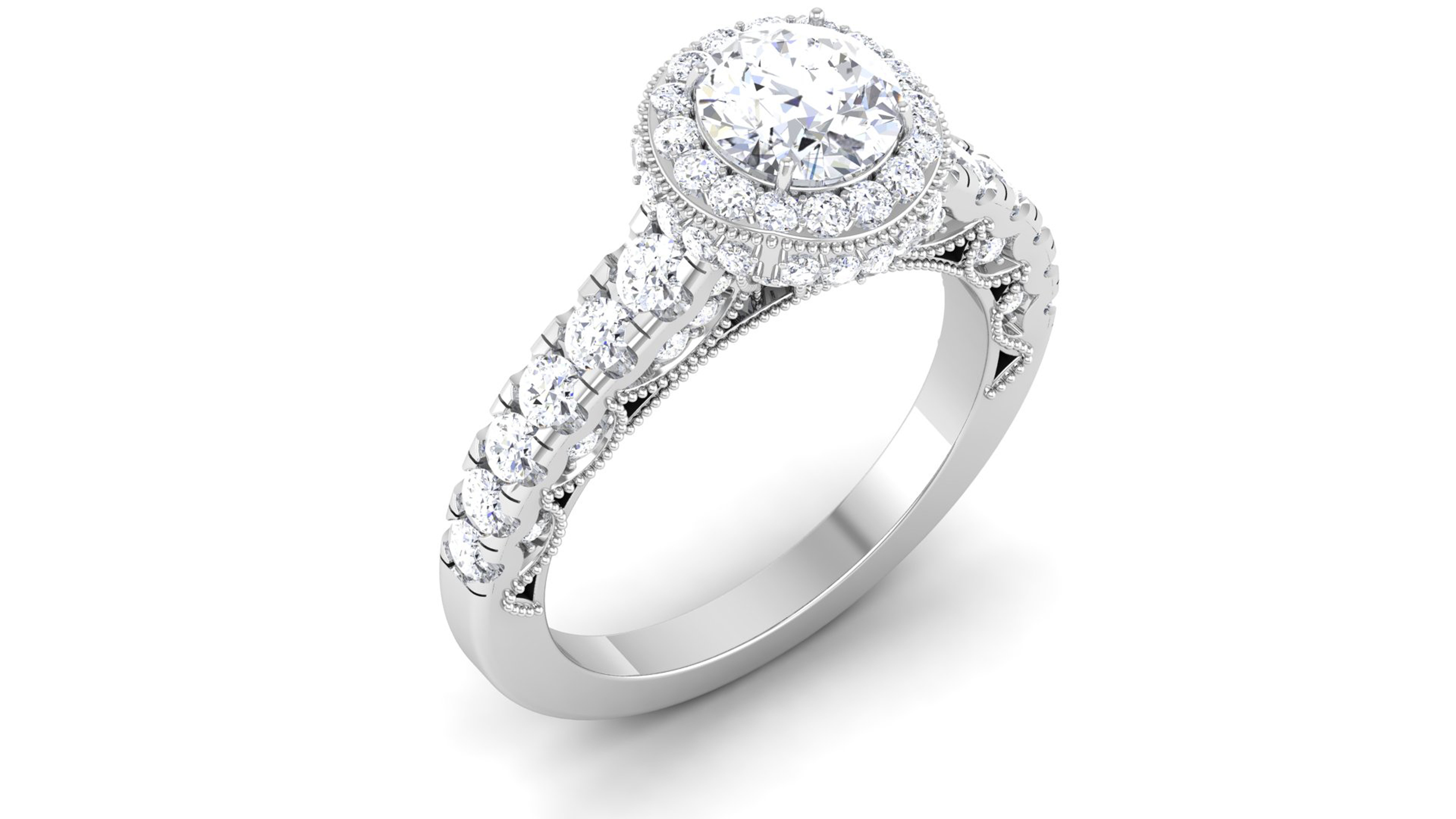 Solitaire Wedding Engagement Halo Ring  Bridal Ring 3D print model_2
