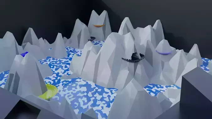 Cartoon Landscape Low Poly 3D Hidden Mountain