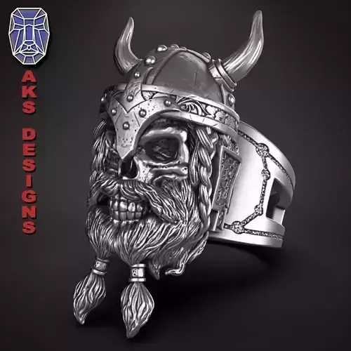  skull Ring jewelry Ancient viking warrior v1 3D print model