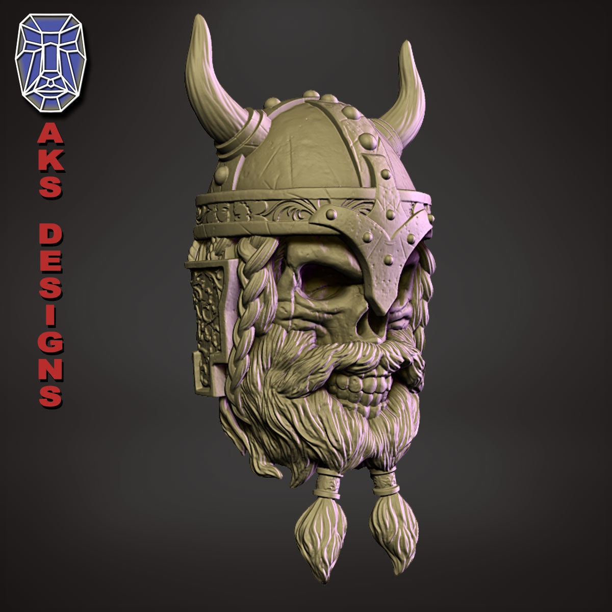 Ancient viking warrior skull v1 Bas relief for wall decoration 3D print model_5