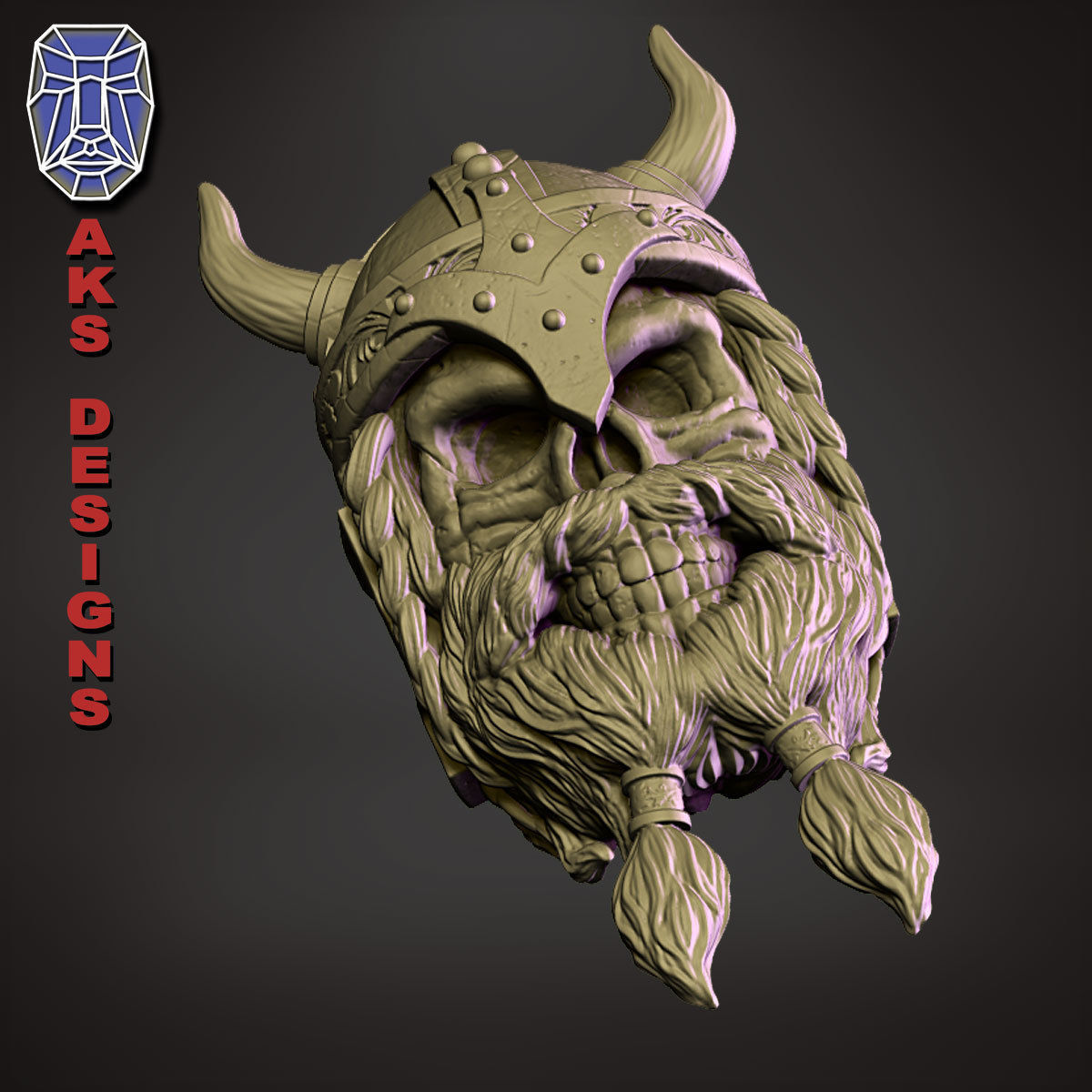 Ancient viking warrior skull v1 Bas relief for wall decoration 3D print model_7