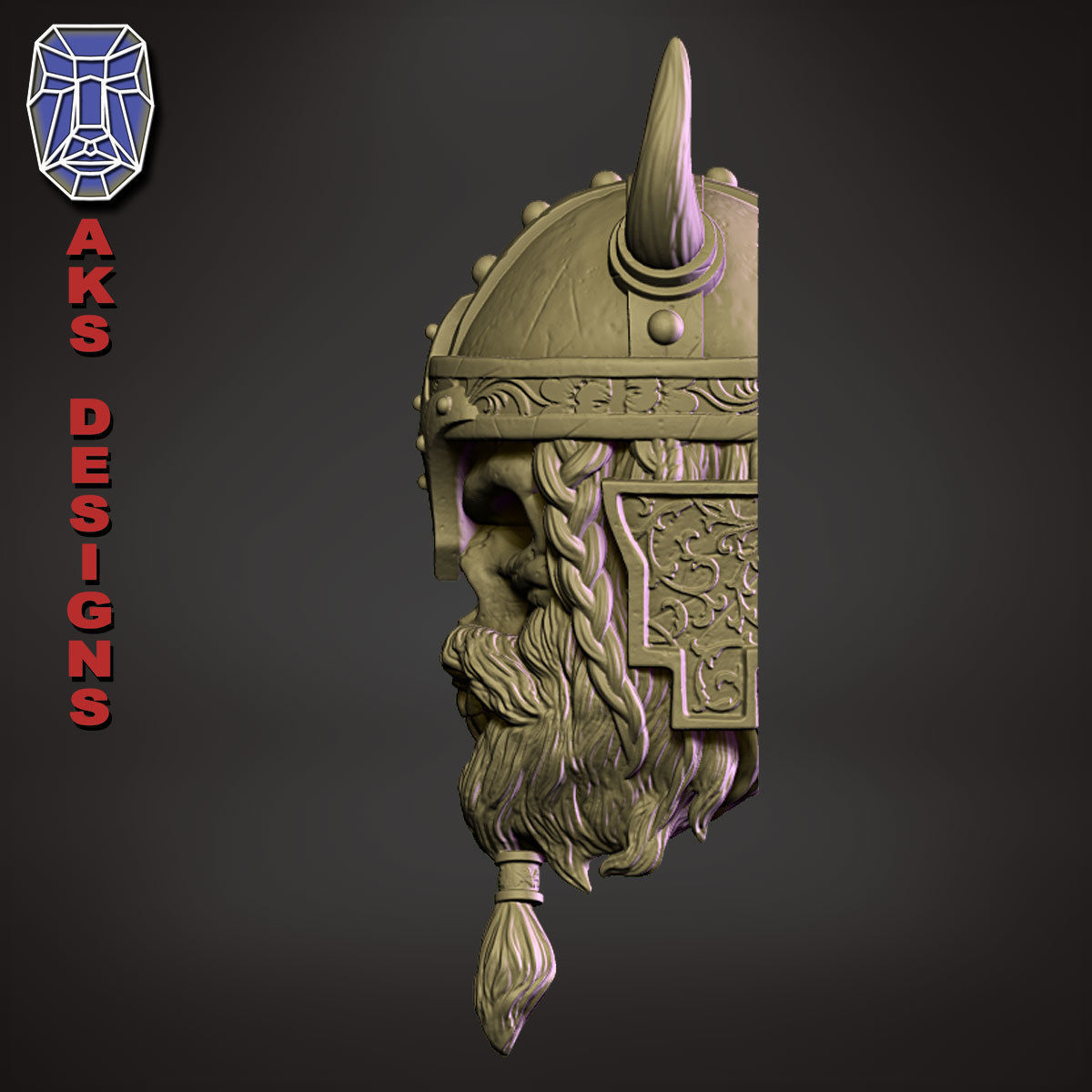 Ancient viking warrior skull v1 Bas relief for wall decoration 3D print model_2