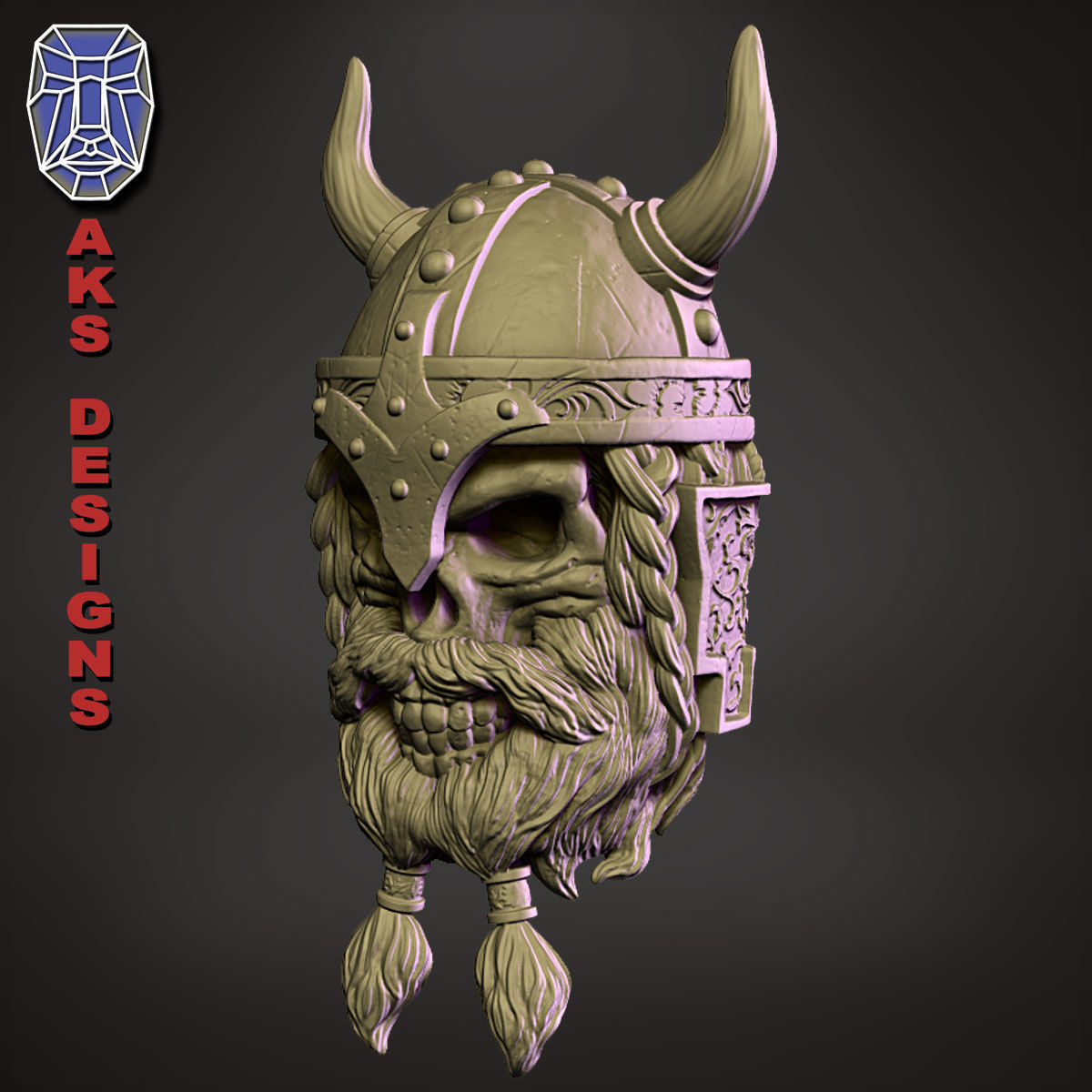 Ancient viking warrior skull v1 Bas relief for wall decoration 3D print model_1