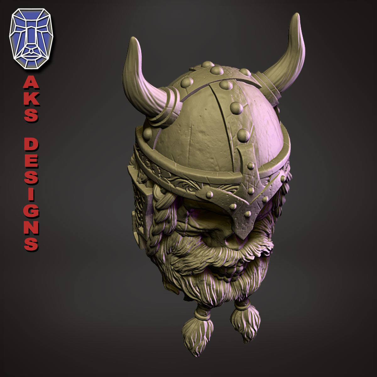 Ancient viking warrior skull v1 Bas relief for wall decoration 3D print model_6