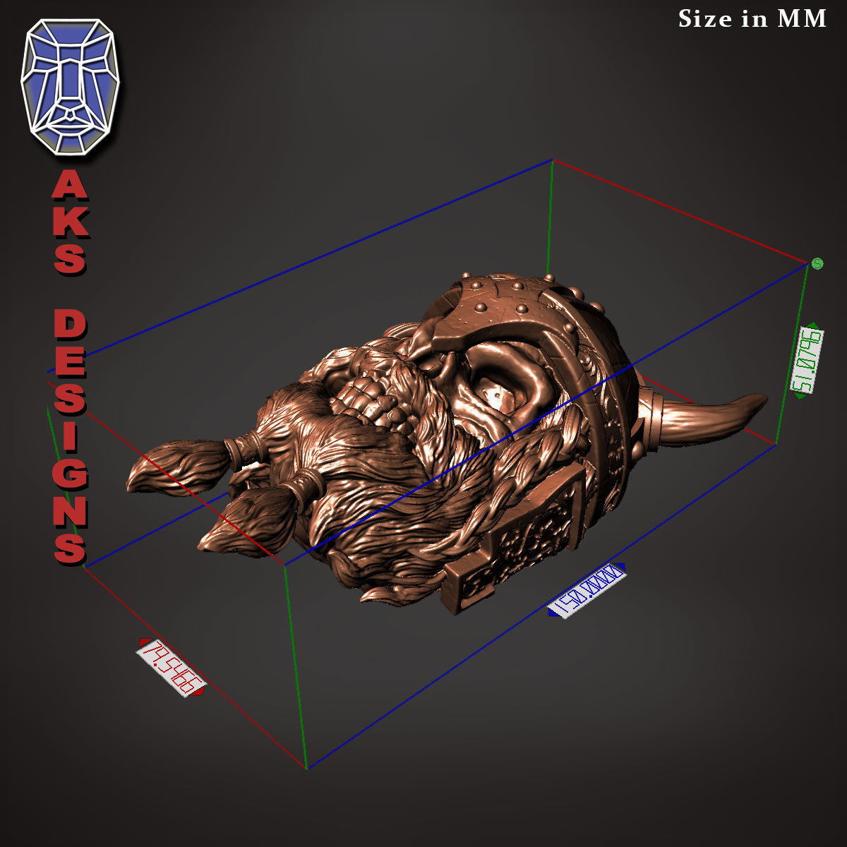 Ancient viking warrior skull v1 Bas relief for wall decoration 3D print model_10