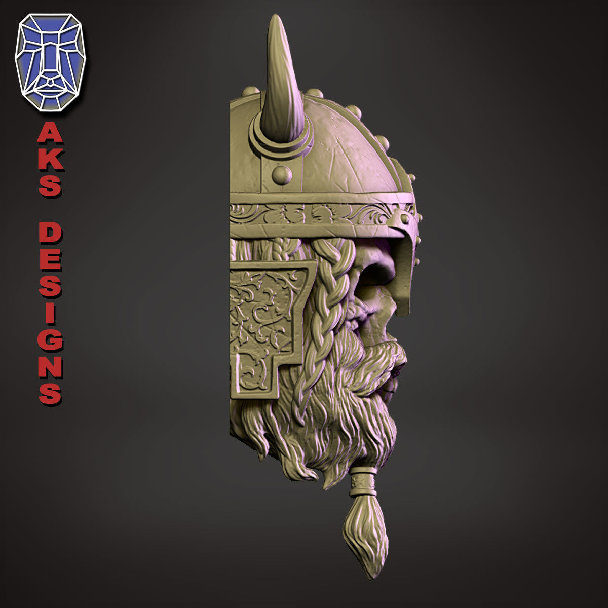 Ancient viking warrior skull v1 Bas relief for wall decoration 3D print model_4