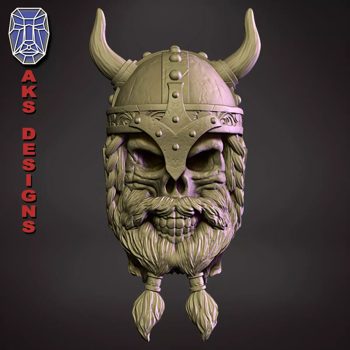 Ancient viking warrior skull v1 Bas relief for wall decoration 3D print model_0