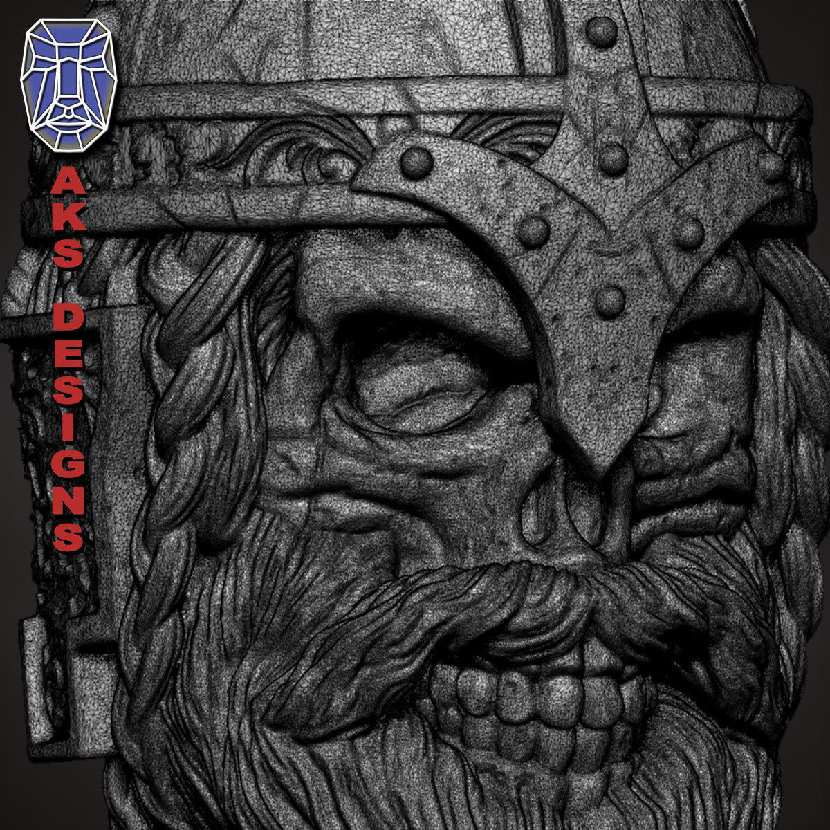 Ancient viking warrior skull v1 Bas relief for wall decoration 3D print model_11