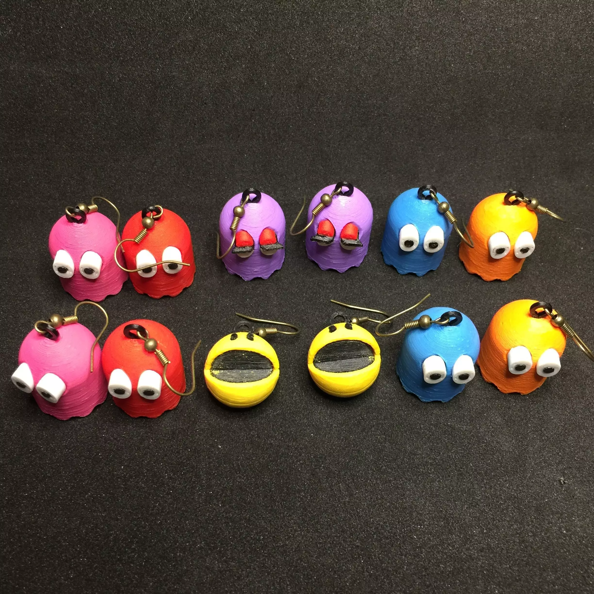 Pacman and Ghosts Earrings Set 3D print model