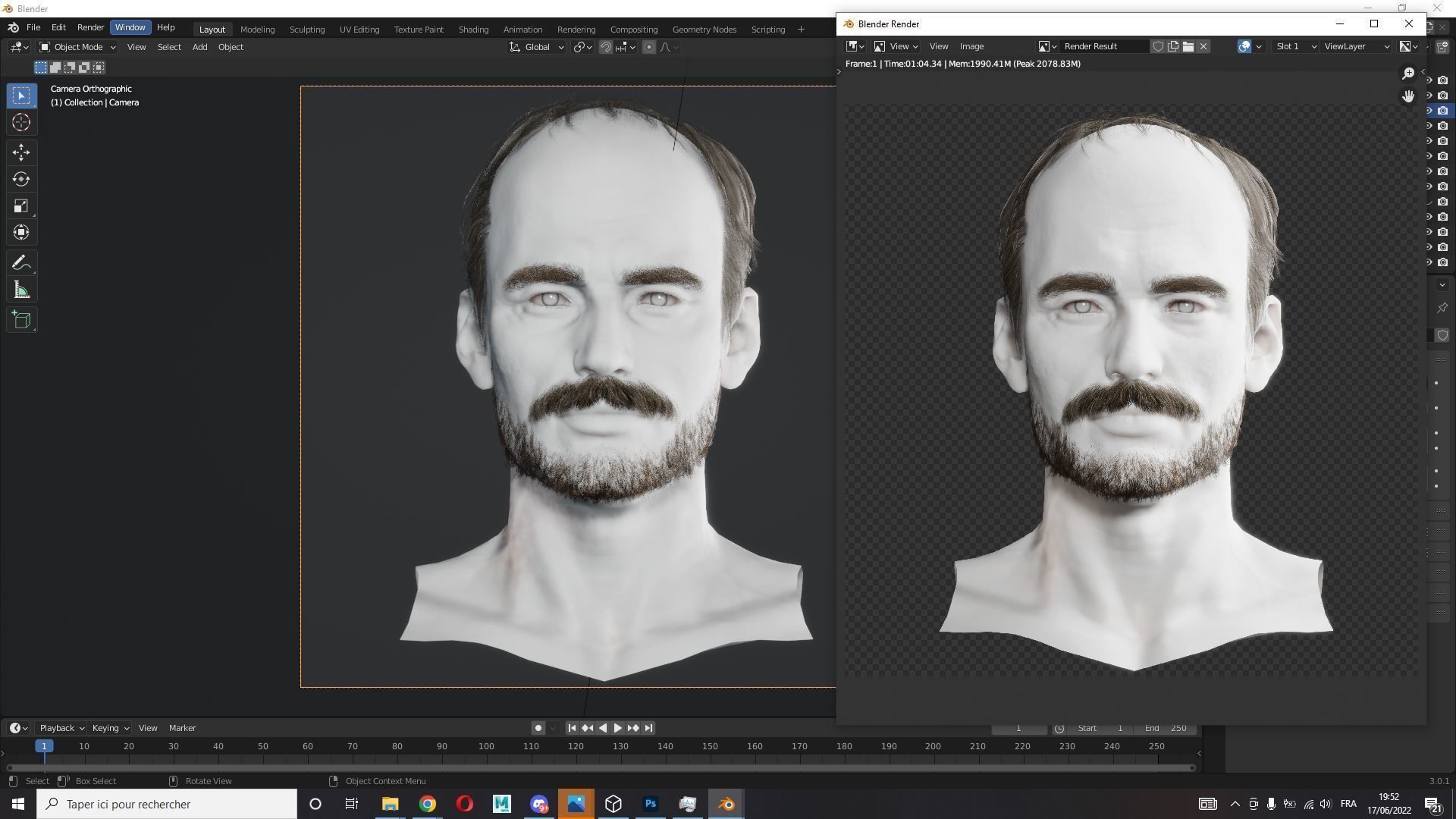 Realistic Hair Beard brows mustache p5 Low-poly 3D model_11