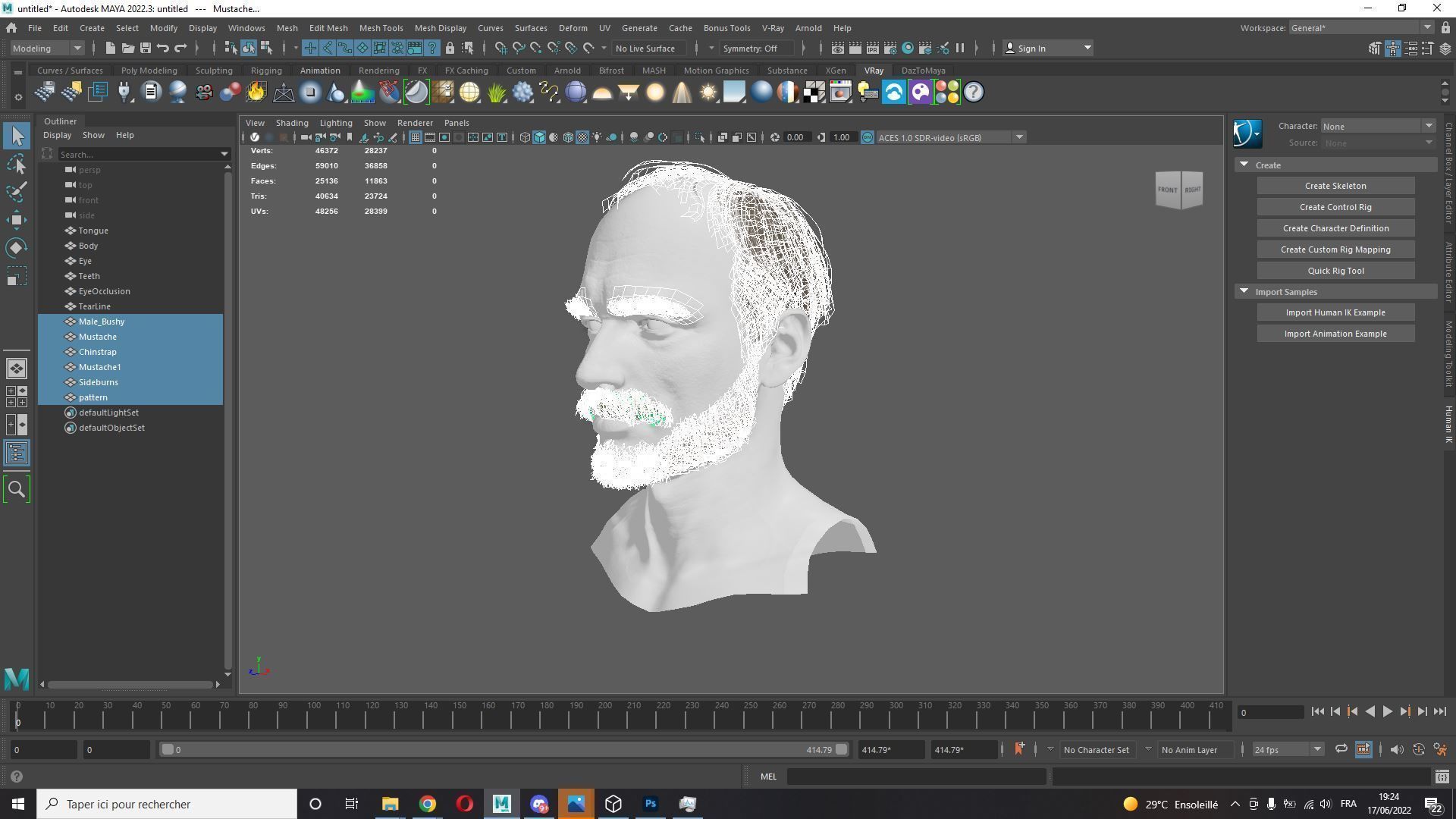 Realistic Hair Beard brows mustache p5 Low-poly 3D model_9
