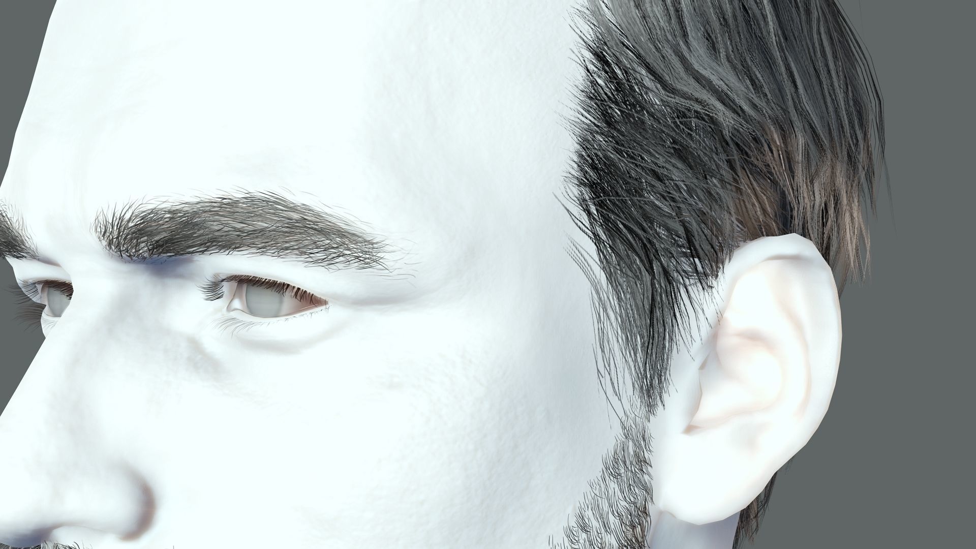 Realistic Hair Beard brows mustache p5 Low-poly 3D model_7