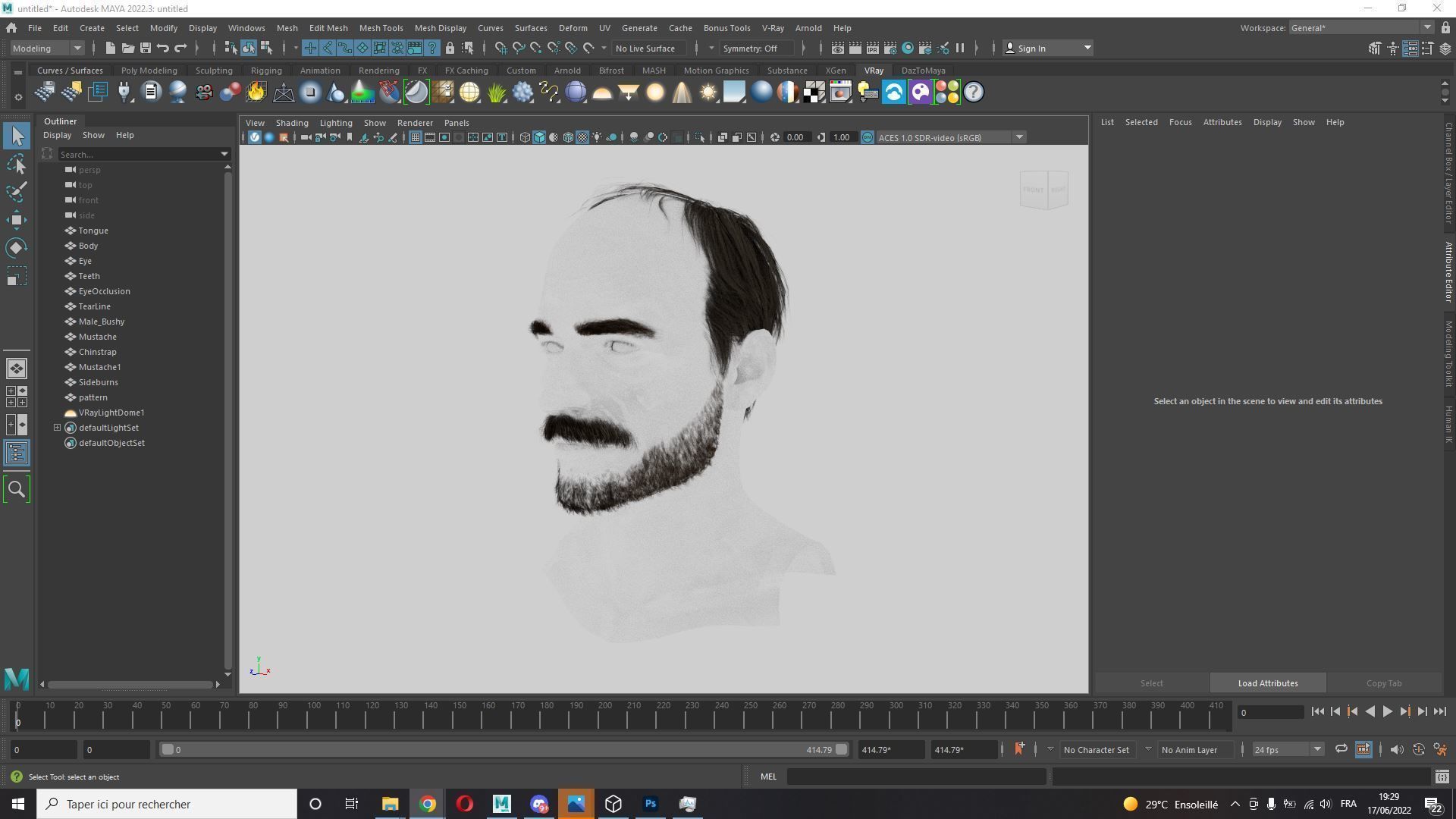 Realistic Hair Beard brows mustache p5 Low-poly 3D model_10