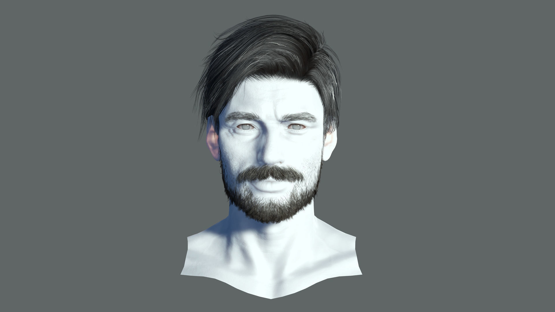 Realistic Hair Beard brows mustache p6 Low-poly 3D model_3