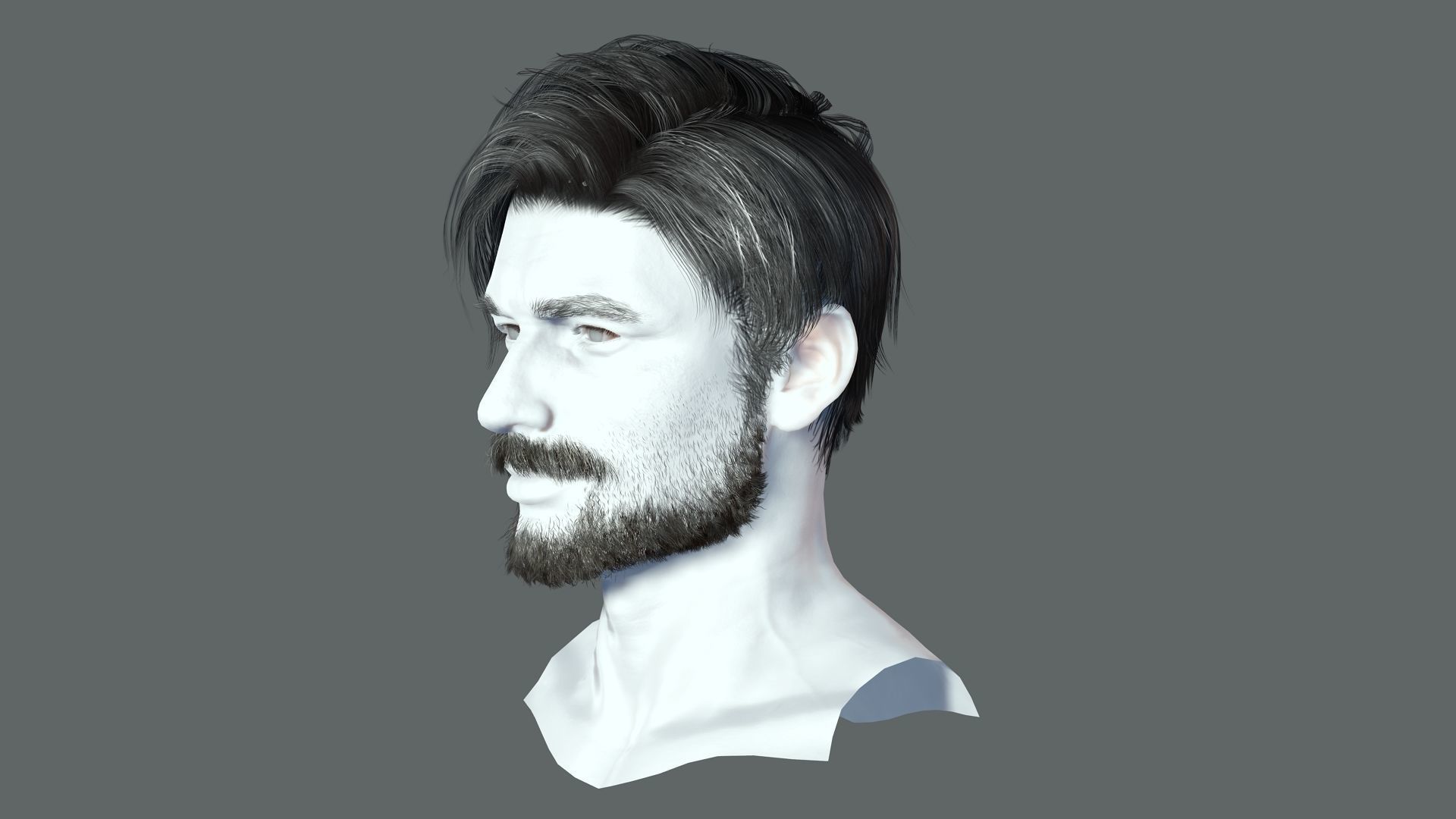 Realistic Hair Beard brows mustache p6 Low-poly 3D model_4