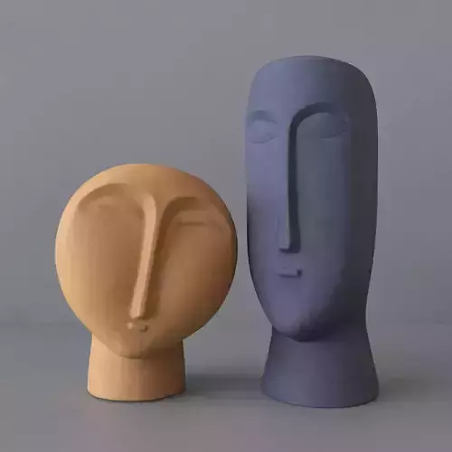 Vase-03 two ceramic head sculptures Low-poly 3D model