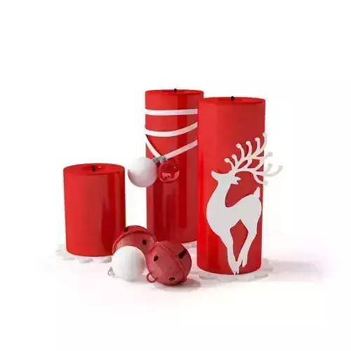 Trio Of Red Christmas Candles With Reindeer Design