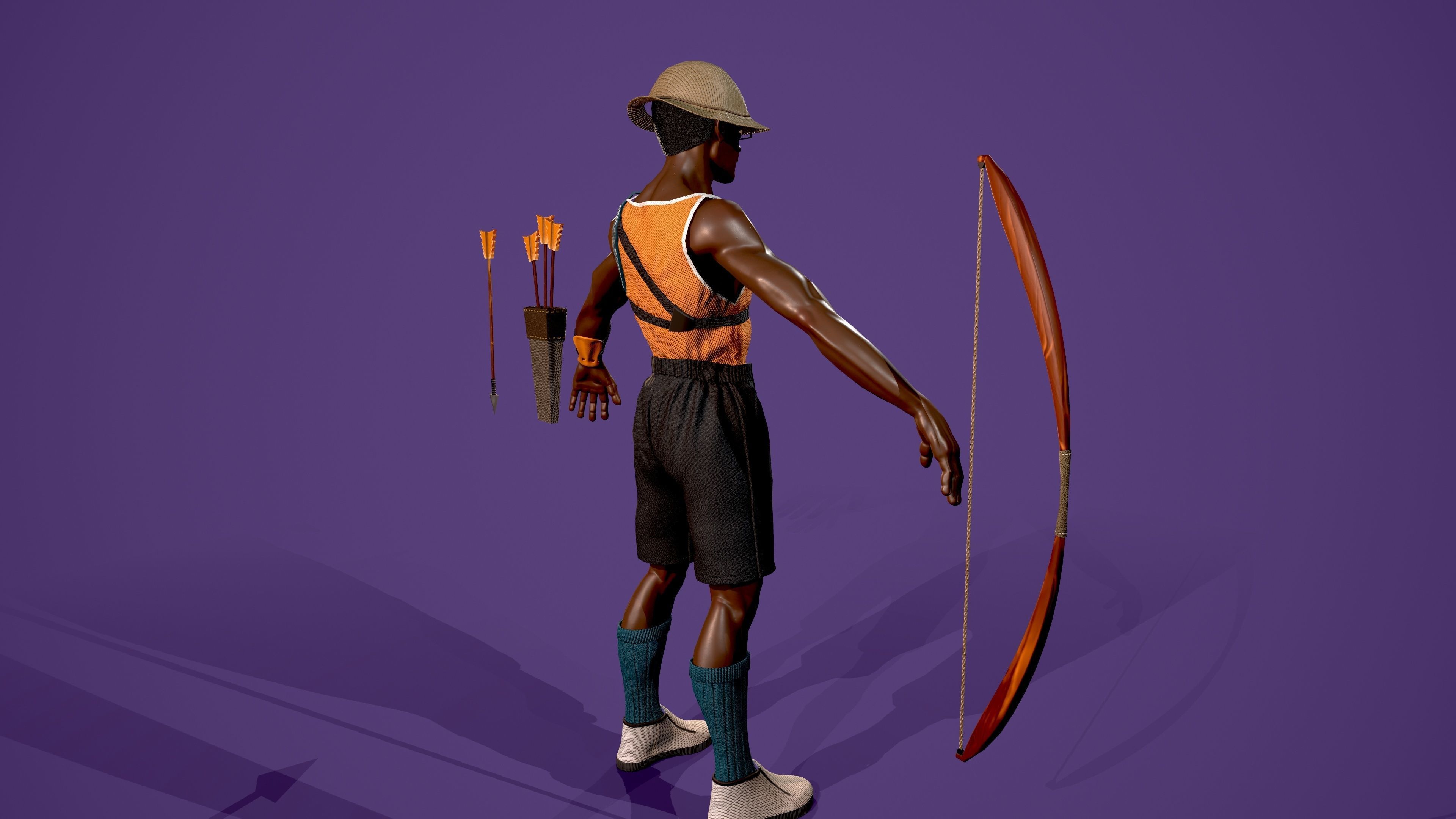 Archer african man with bow and arrow Low-poly 3D model_4